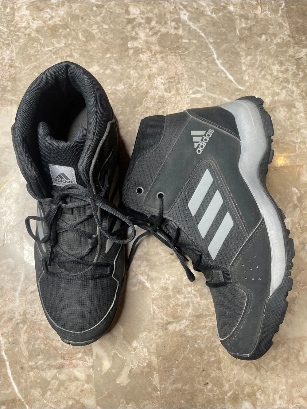 adidas Black High-Top Boots with White Stripes